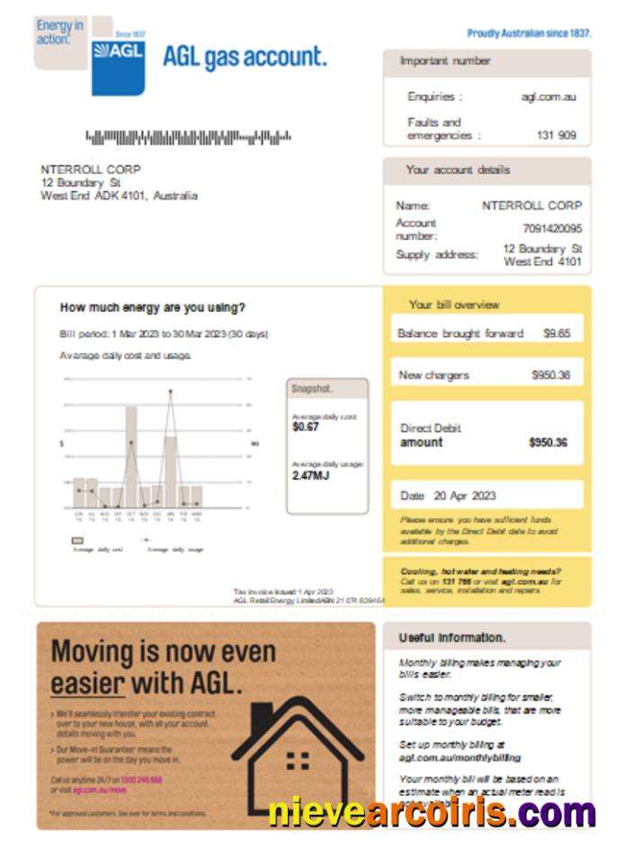 AGL gas utility business bill